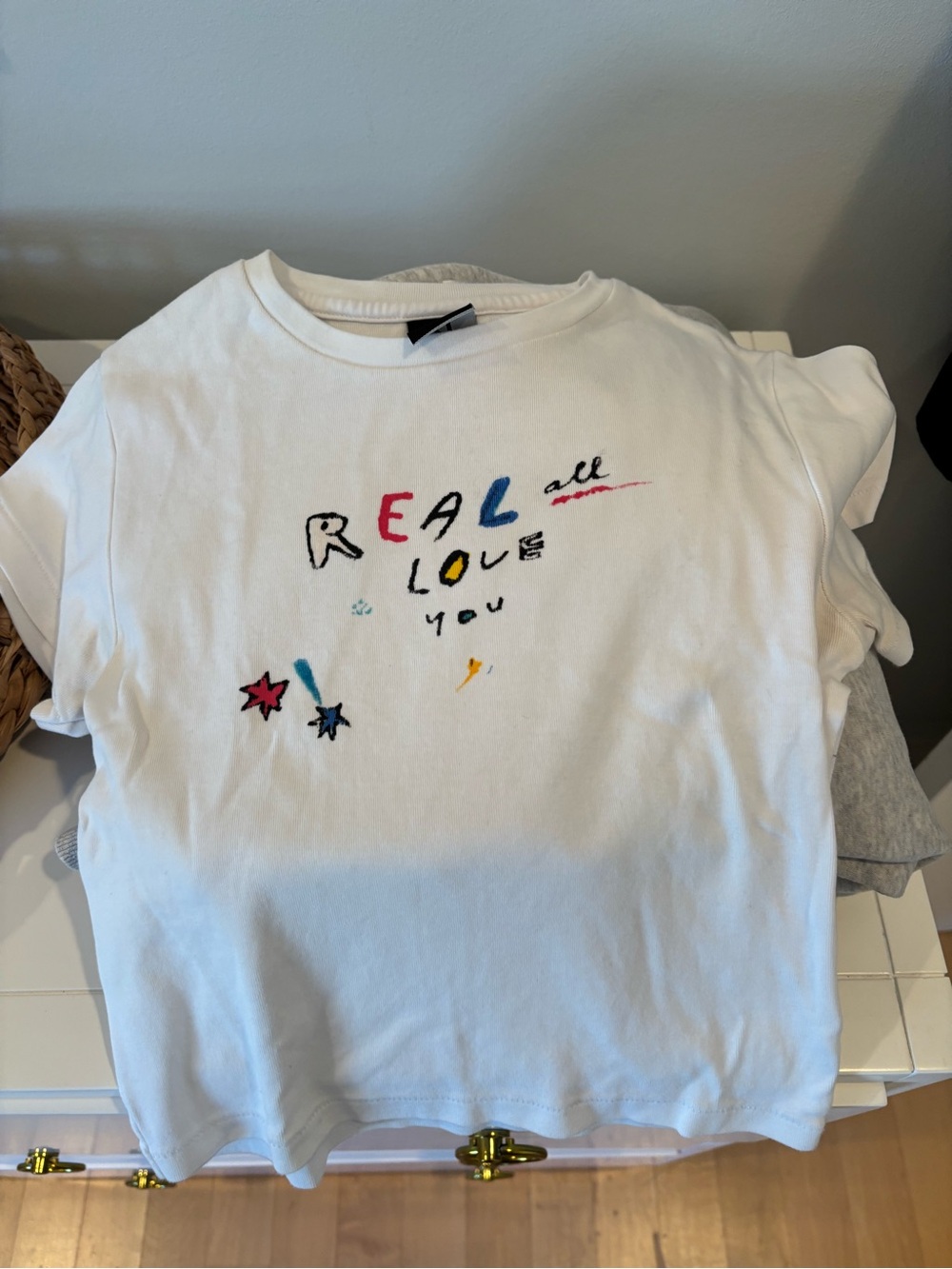 Realisation Par White Tee with Multicolor Embroidered Slogan